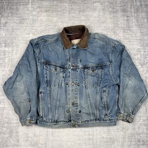 International denim Jacket Mens Large blue Vintage Trucker Style Blanket Lined